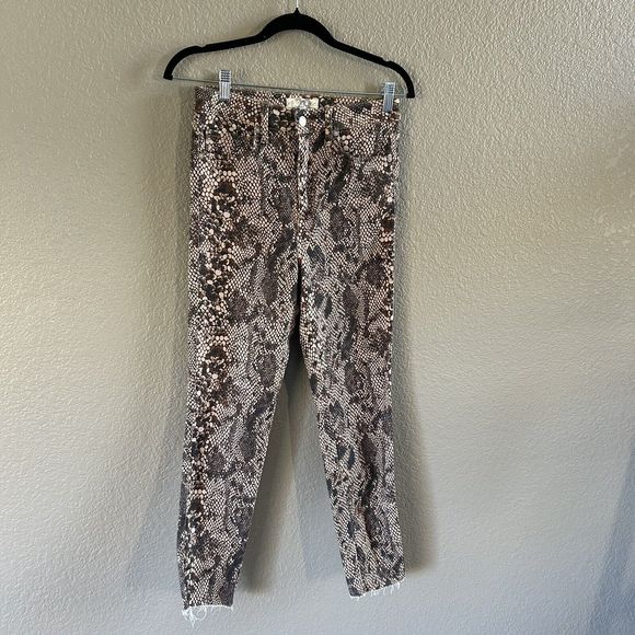 Free People Jeans Brown Two Faced Snakeskin Skinny Crop High Rise Raw sizw 29 - Picture 4 of 14